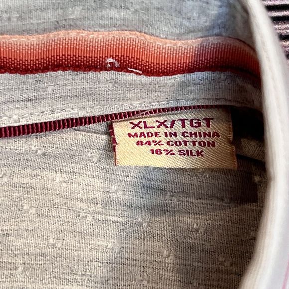 Tommy Bahama Mens‎ Button Up Gray Pink Striped Long Sleeve Silk Blend Shirt XLX - Picture 6 of 9